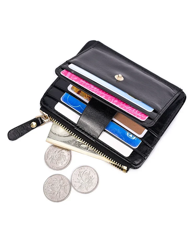 Fashionable Retro Style PU Oil Wax Leather Anti Magnetic RFID Creative Leisure Card Bag Can Hold Key Bags Portable Mini Wallets