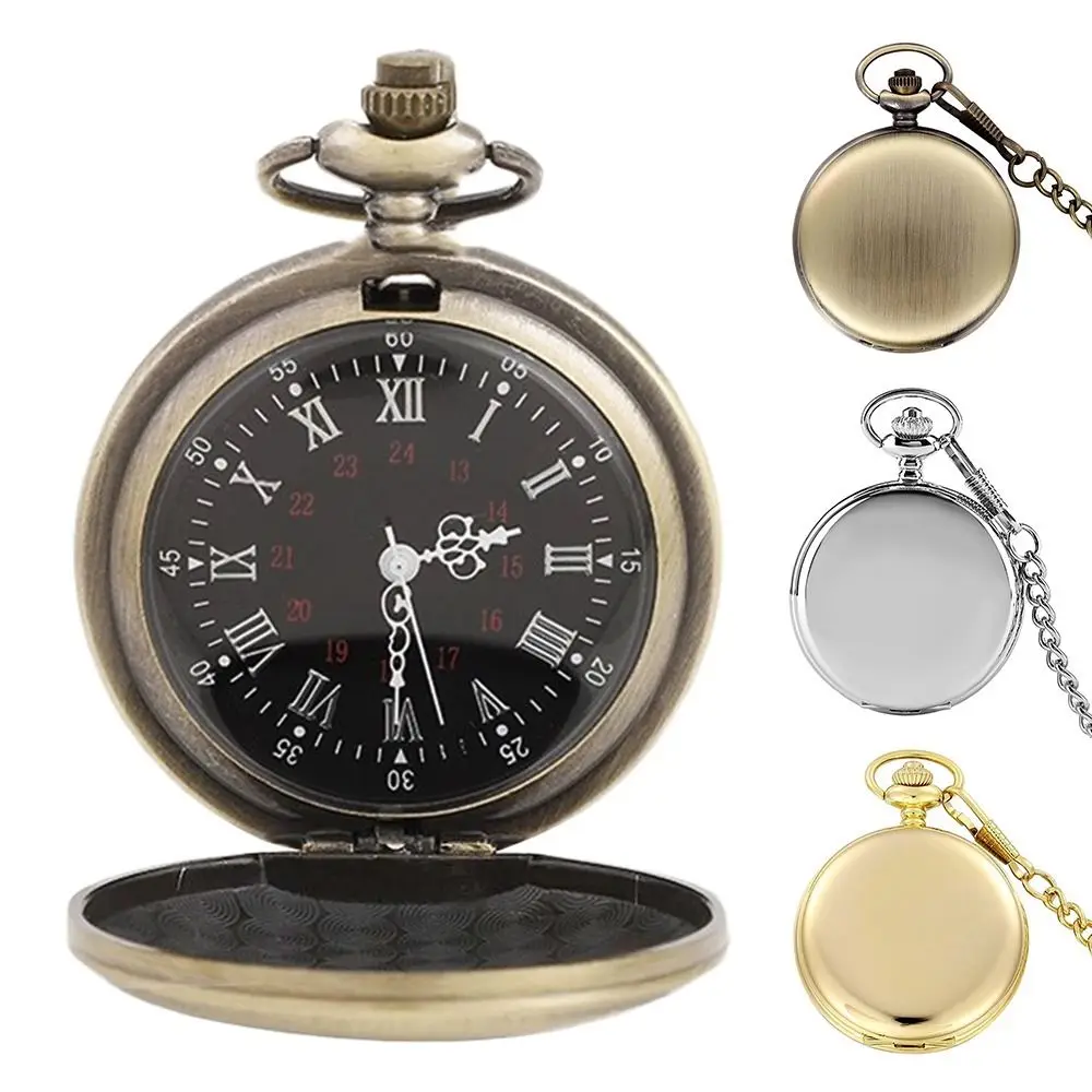 

Hot sale Bronze Quartz Watches Steampunk Roman Dial Pocket Watch Vintage with Necklace Chain Retro Watch Men