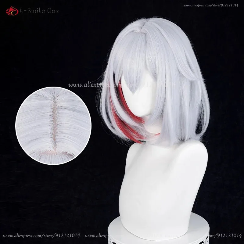 

Topaz Cosplay 35cm Short Grey Purple Highlights Red Anime Wigs Heat Resistant Synthetic Hair + Wig Cap