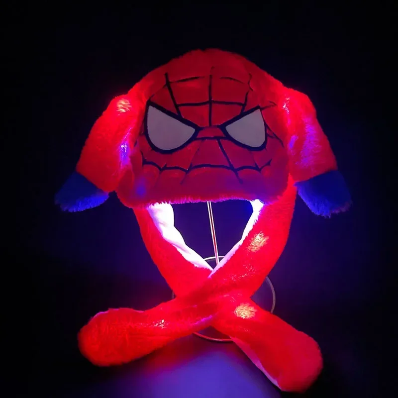 2024 New Anime Cosplay Spider-Man Cute Glowing  Bear  Bunny Ears Hat Moving Jumping Up Cap Preppy Funny Toy Plush Hat Gift Anime