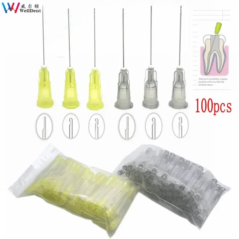 100pcs/pack Dental Endo Irrigation Needle Tip Dental Root Canal Lateral   Dentristry Rinse  Dia 0.3/0.4mm