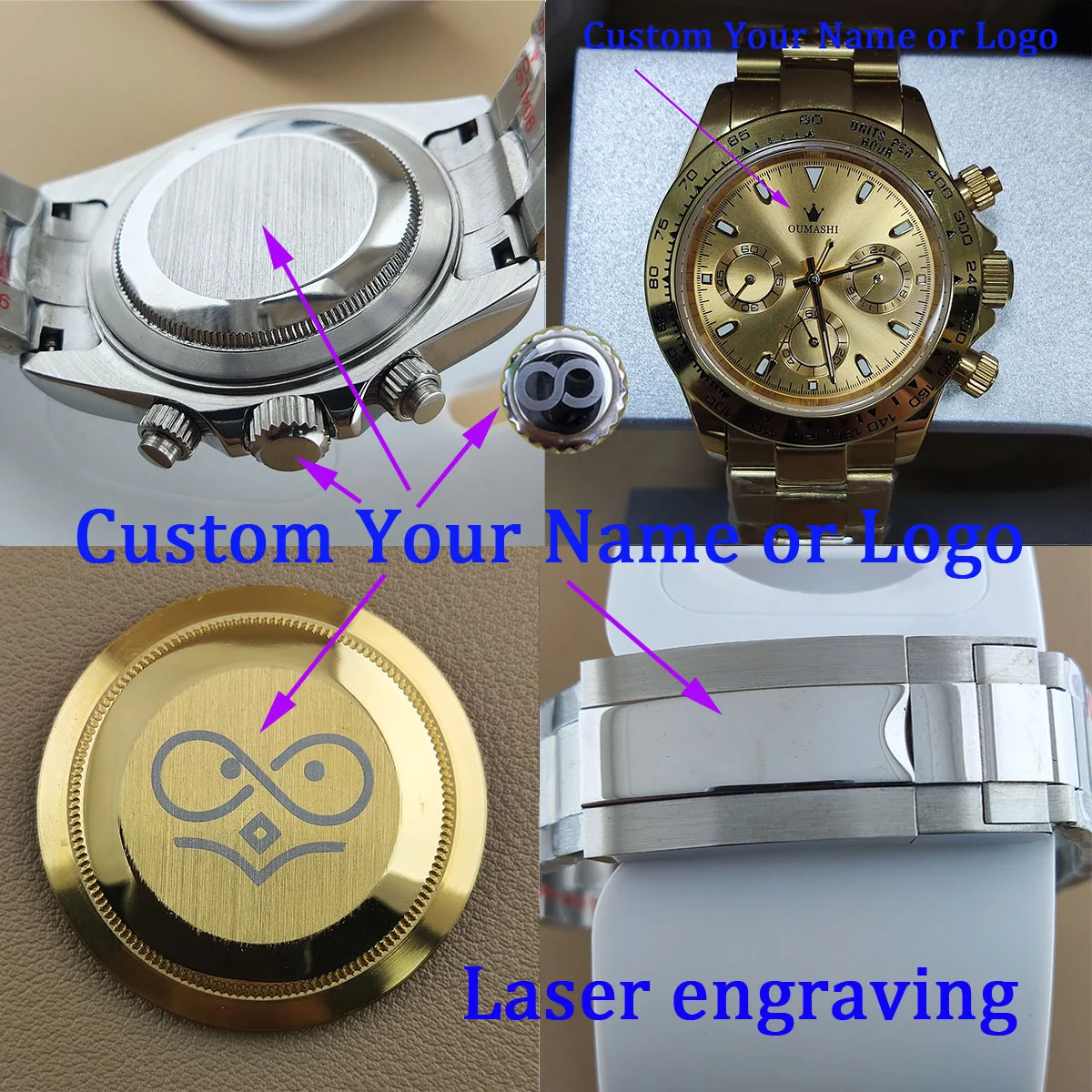 Panda dial vk63 กรณีโลโก้ที่กําหนดเอง nh35 นาฬิกาญี่ปุ่นควอตซ์นาฬิกา VK63 การเคลื่อนไหว nh36 กรณี chronograph อิเล็กทรอนิกส์ Multifunctio