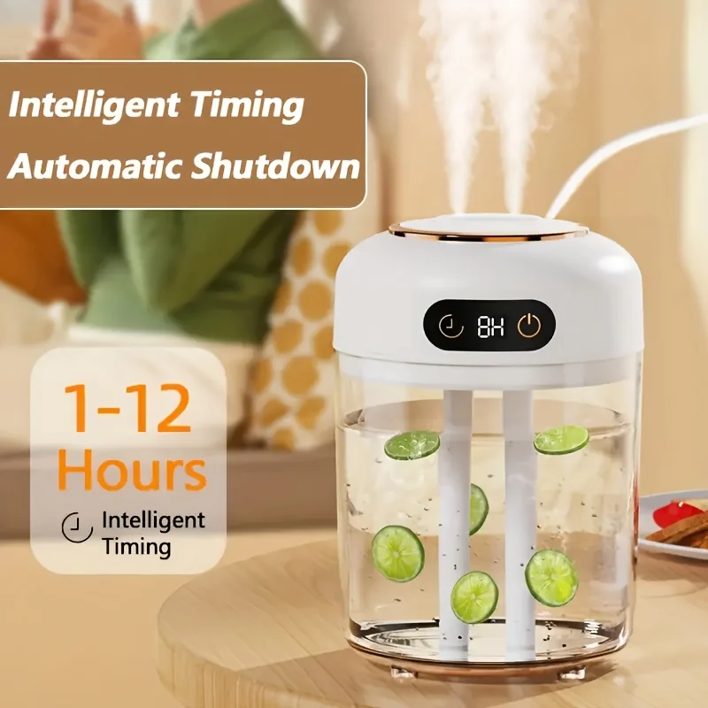 

Белый прозрачный настольный увлажнитель воздуха с двойным распылением, цифровым дисплеем и большой емкостью 4500 мл