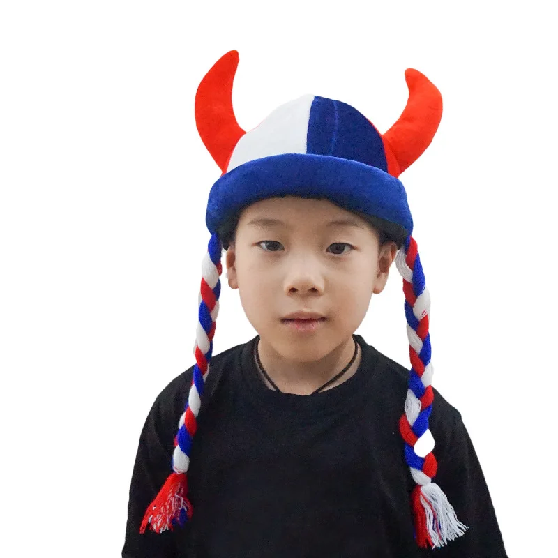 Children's Birthday Party Quirky Props Dress Up Headdress Cow Horn Devil Viking Flannel Braid Hat Cosplay Party Props