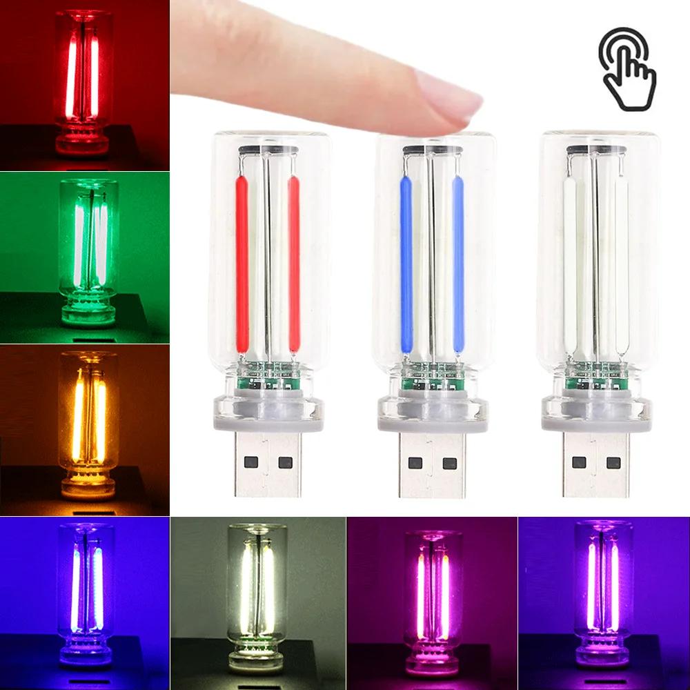 

USB Plugged in Glass Bottle Mood Light LED Touch Control Glass Bottle Lamp 8 Color Changing Atmosphere Lamp for Car Home Decor