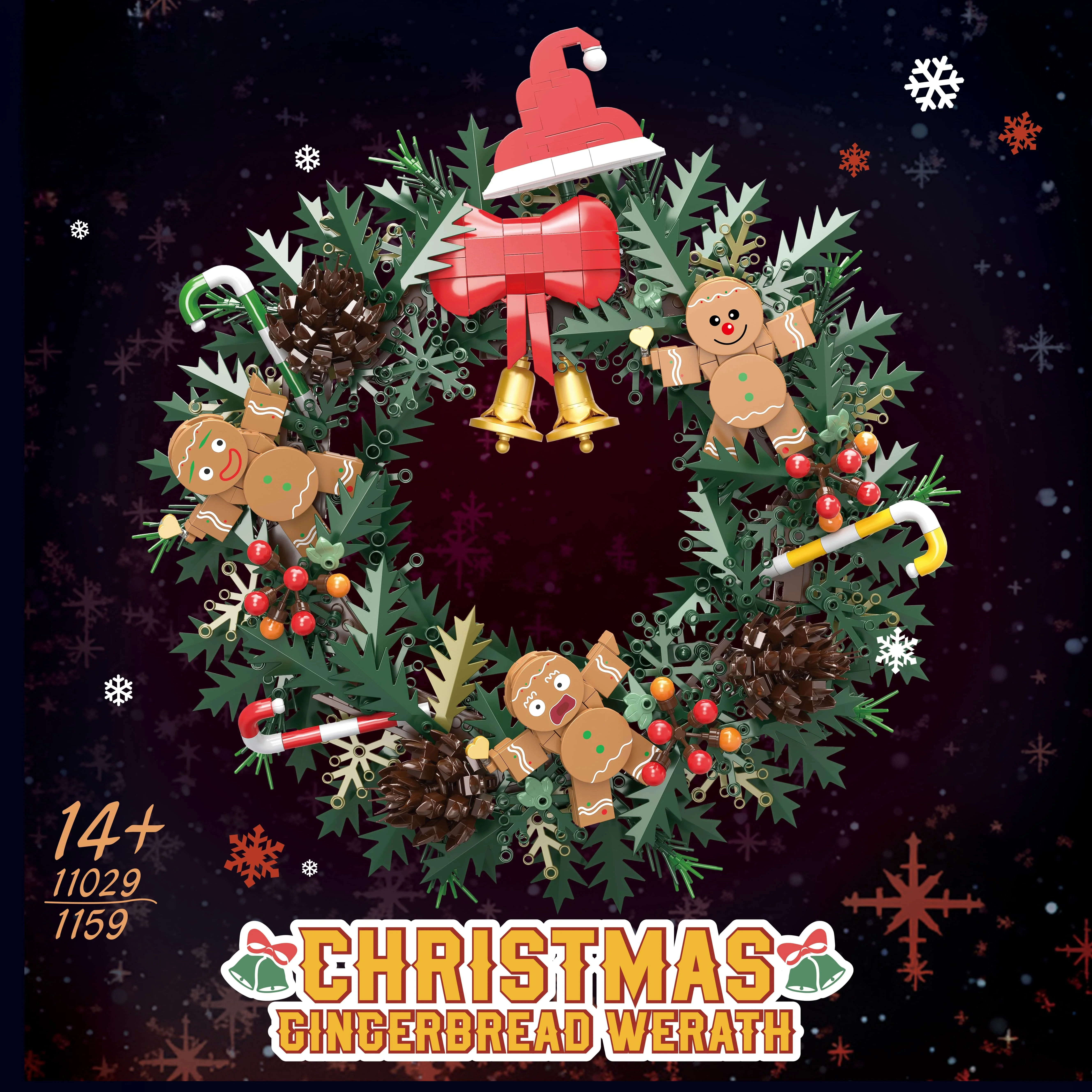 

Creative Christmas Wreath Building Block Toy Set Candy Canes Snowman Model DIY Bricks Desktop Decoration Kids Holiday Gifts boy