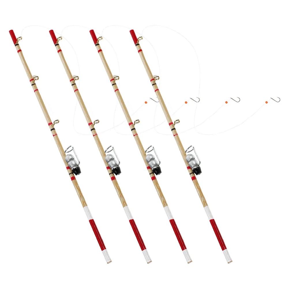 4pcs Miniature Fishing Pole Set Wood Mini Fishing Accessories For Dollhouse Ornaments Enthusiasts Pretend Play Decor