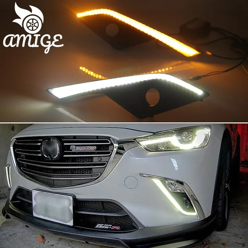 

For Mazda CX-3 CX3 2015-2019 LED Daylights Yellow Turning Signal Light 12V Car DRL LED Daytime Running Light Fog Lamps Amige