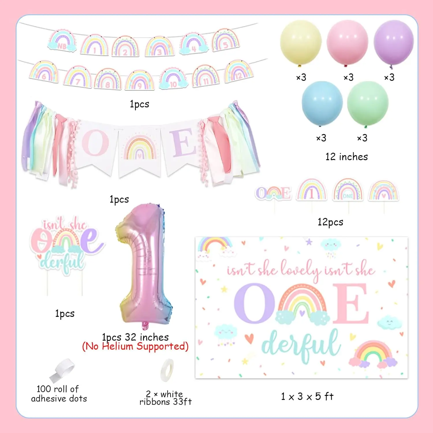 Imagem -05 - Pastel Rainbow 1st Birthday Decor Pano de Fundo Bolo Toppers Uma Cadeira Photo Banner Number1 Balão Ela Não é Maravilhosa