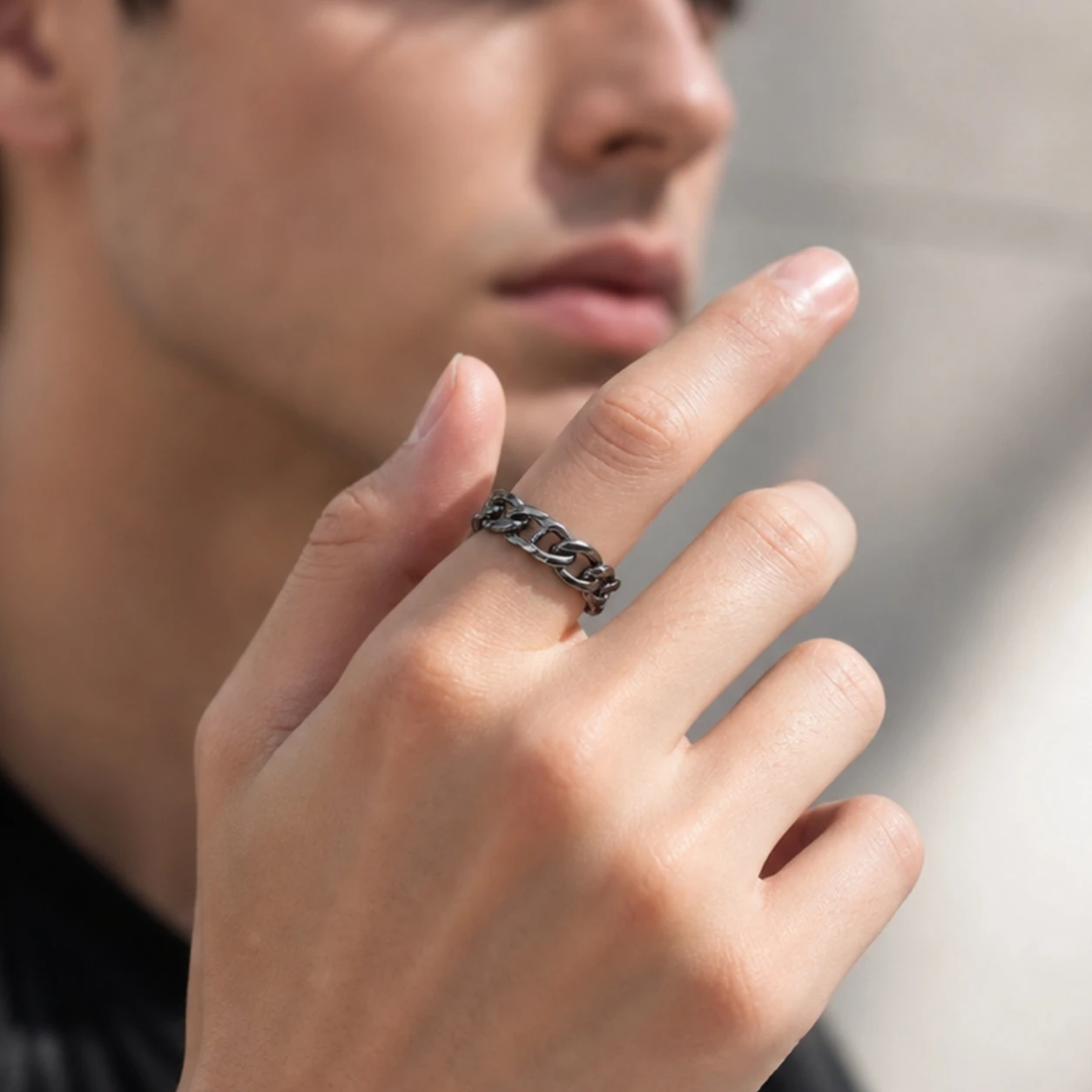 Vintage Stainless Steel Rings Mountain Snowflake Chain Open Ring Retro Carved Pattern Stackable Finger Rings For Men Women