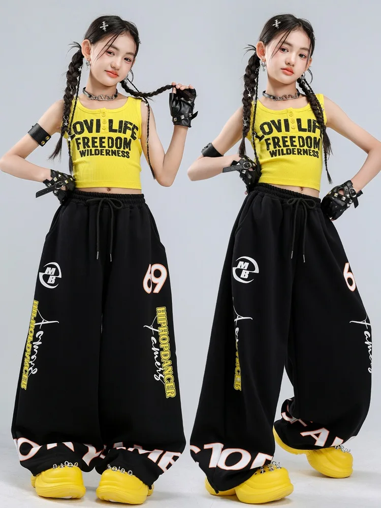 Girls Hip Hop Streetwear Tank Top Crop Top with Joggers Pants K-pop Streetdance Jazz Costumes Children's Group Dance Clothes Set