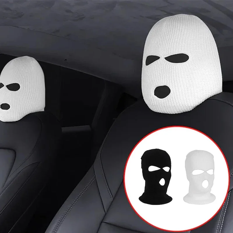 1PC Funny Spoof Car Seat Headgear Headrest Cover 3 Hole Knitted Face Mask Seat Cover Car Creative Seat Decorations Accessories