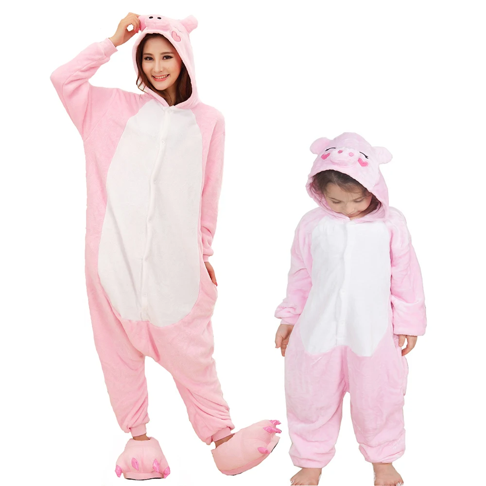 Desenhos animados de mulheres e homens Animais Onesies, casal pijama, fantasia de porco adulto, Halloween Cosplay, pijamas, macacões, Natal para adolescente