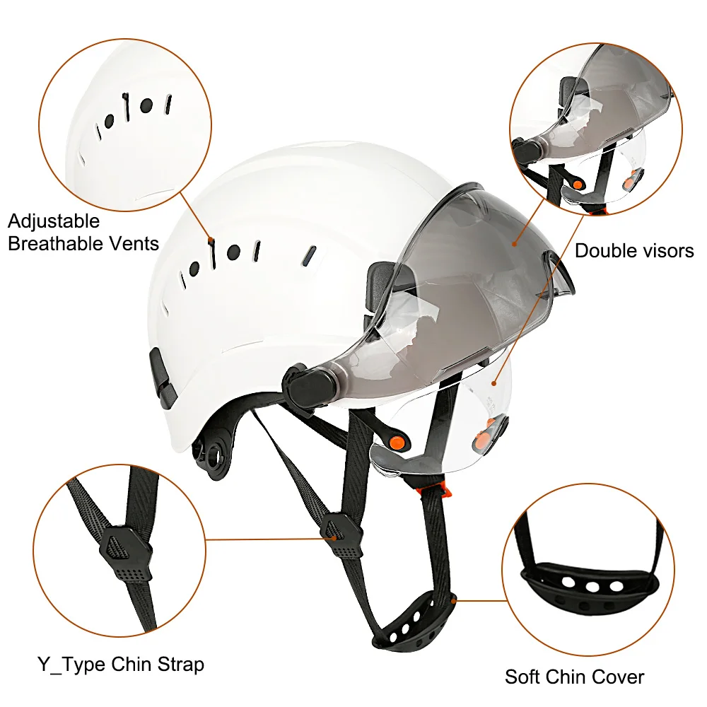 CE Construction Safety Helmet with Double Goggles Face Towel for Engineer Hard Hat ABS ANSI Industrial Safety Cap Head Protectio