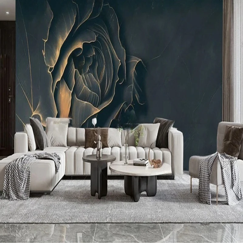 

MU8765 Modern minimalist art golden three-dimensional rose TV sofa background wall