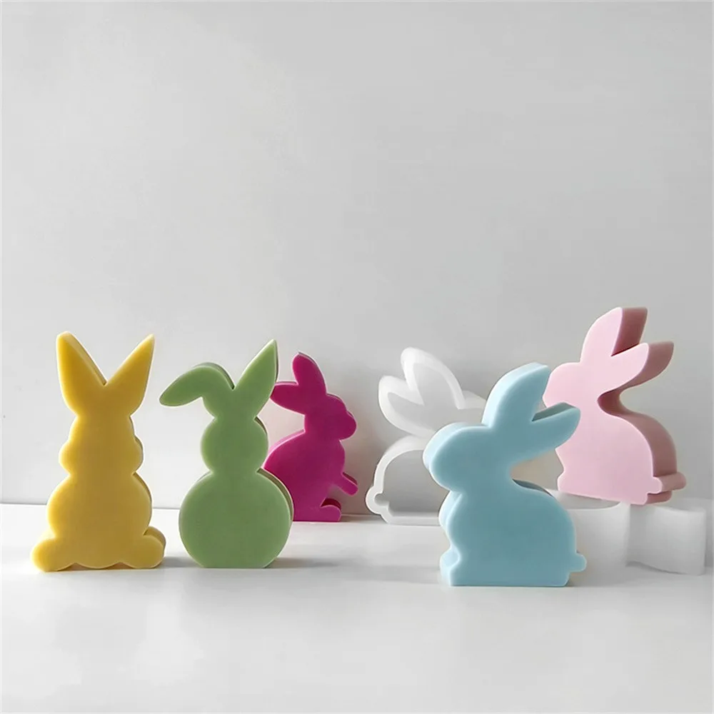 Lovely Rabbit Candle Silicone Molds Geometric Plane Aromath Soap Gypsum Mold Chocolate Cake Baking Tool Easter Home Decoration