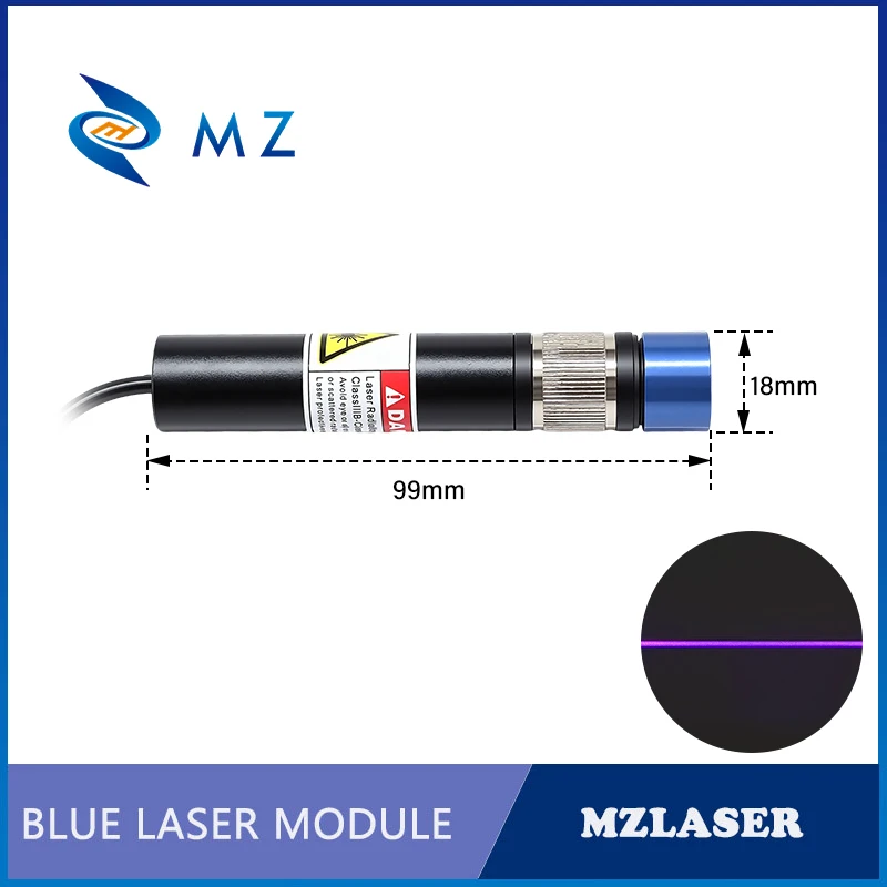 Adjustable Focusing Blue and Violet Line Laser Diode Module 405nm D18mm 100mW 200mW 300mW 500mW 5V 12V 24V for Woodworking Parts