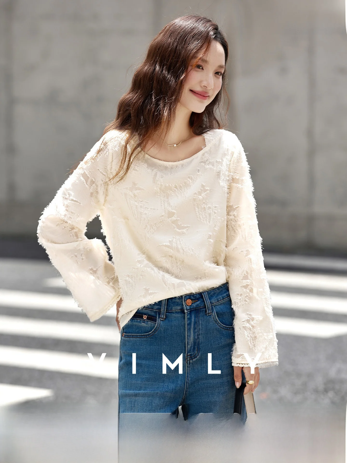 

Tassel Design Chiffon Shirt Women's Shoulder One-Shoulder Neckline Spring Autumn New Style Casual Loose Fit Long Sleeve