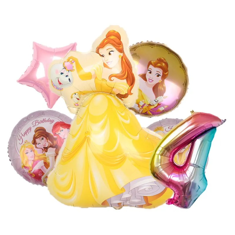 6pcs/set Beauty and the Beast Belle Foil Balloons Supplies Girl Birthday Party Wedding Princess Helium Globos Baby Shower Toys