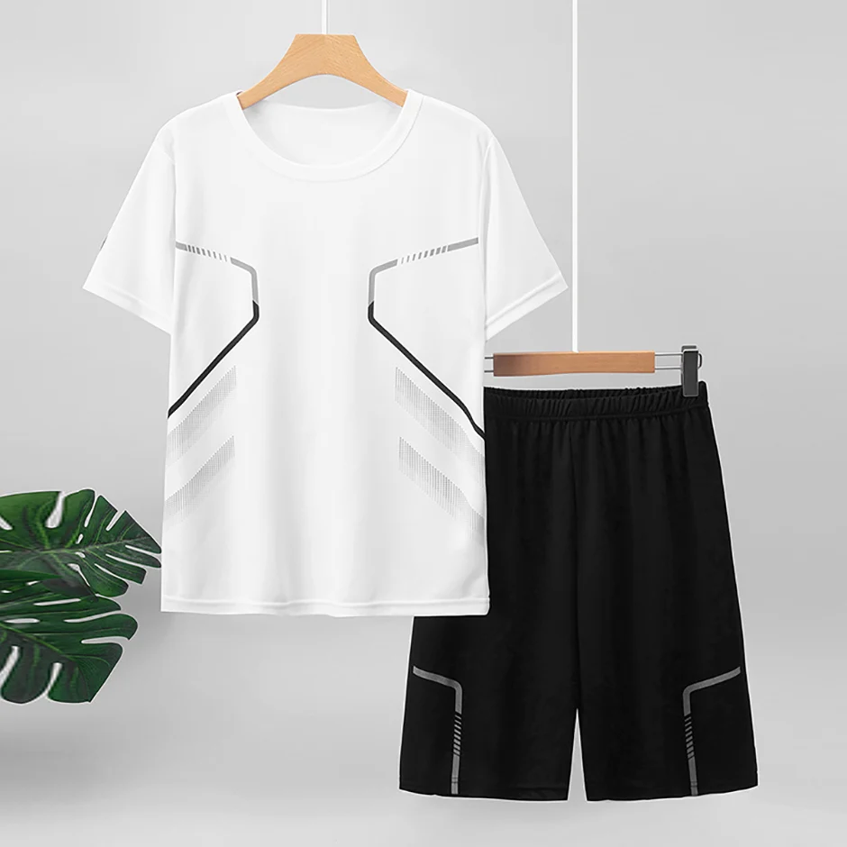 2-teiliges Sommer-Jugendset für 13-16-Jährige, mehrfarbig, schnelltrocknend, Sport-Kurzarm-Shorts-Set, bedrucktes T-Shirt für junge Männer und Frauen – Detail 4
