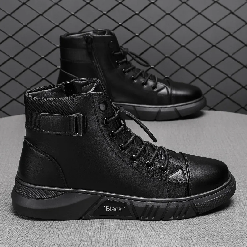 High-quality Fashion High Top Men's Leather Boots British Style Platform Boots for Men Soft Soled Men's Boots Resistant Shoes - Image 3