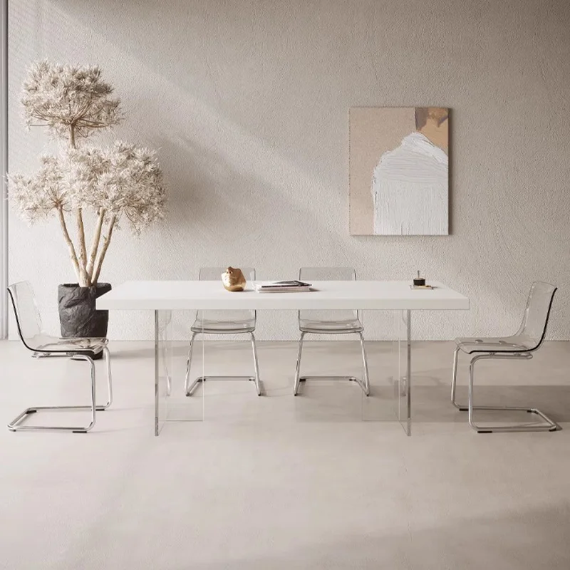 Mesa De comedor minimalista De estilo nórdico, mueble rectangular De estilo italiano, color blanco, De lujo, japonés