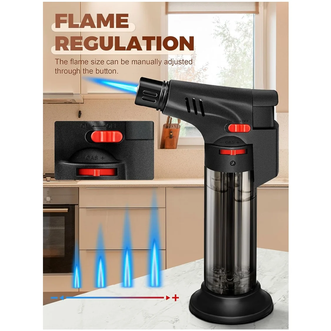 Paquete de 5 encendedor de antorcha de llama de chorro alto, diseño de cuerpo transparente, Gas butano, recargable, herramienta de encendido de llama de chorro de butano ajustable