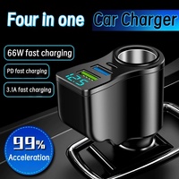 4-in-1 66W Car Charger with Battery Voltage Detection Function Dual USB Ports+PD Fast Car Charger Adapter Mobile Phone Charger