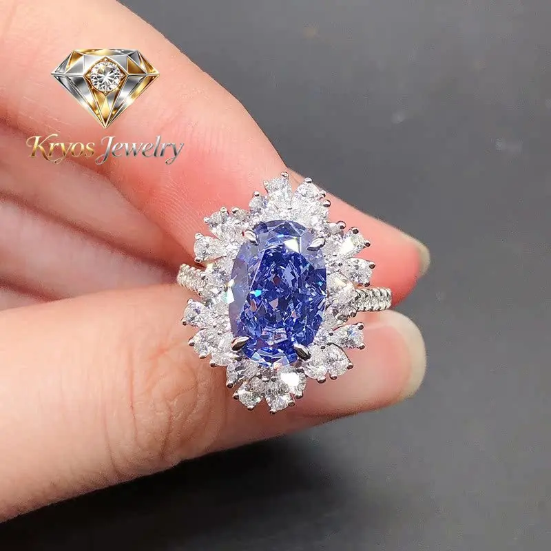 

Kryos Jewelry Luxury Solid Platinum PT950 Women's Blue 4 karat Oval Diamond Ring
