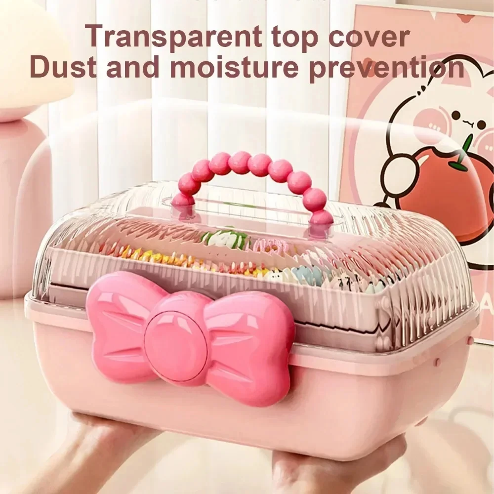 Caja de Almacenamiento de Horquillas con Lazo, Multicapa, para Niñas, Caja de Joyería, Caja de Almacenamiento de Accesorios para el Cabello Infantiles, Caja de Almacenamiento de Juguetes