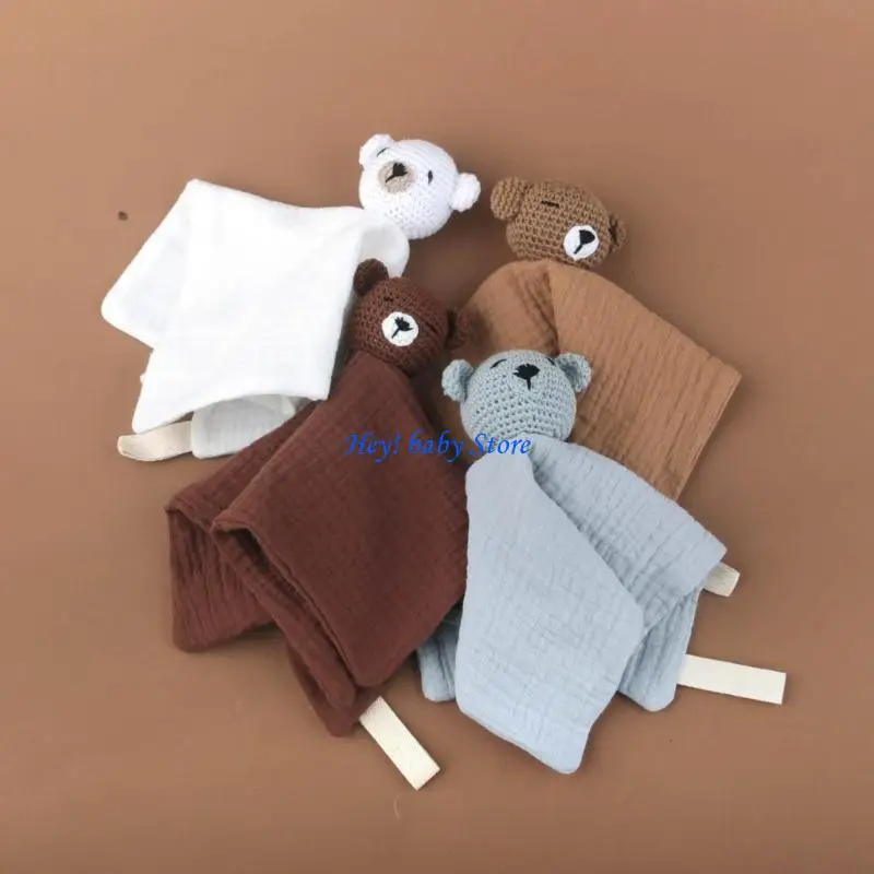 

Q1FE Security Towel Cotton Burp Cloth Infant Shower Gift Knitted Bear Sleep Toy
