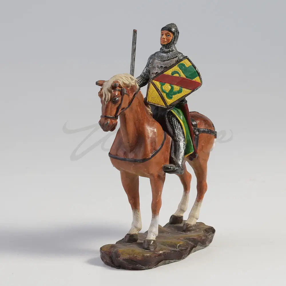 Medieval Mounted Knight Resin Figurine with Heraldic Shield HandPainted Warrior Statue for Home Office Decor Collectible Gift