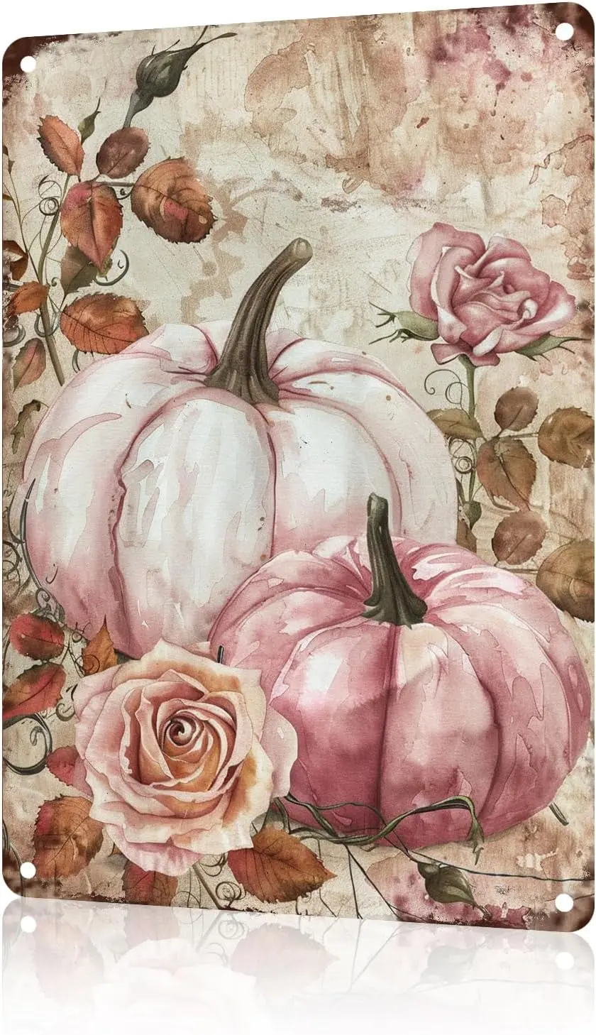 Pink Pumpkin Autumn Metal Tin Sign Thanksgiving Day Fall Decor Vintage Wall Art Funny Decorations For Home B