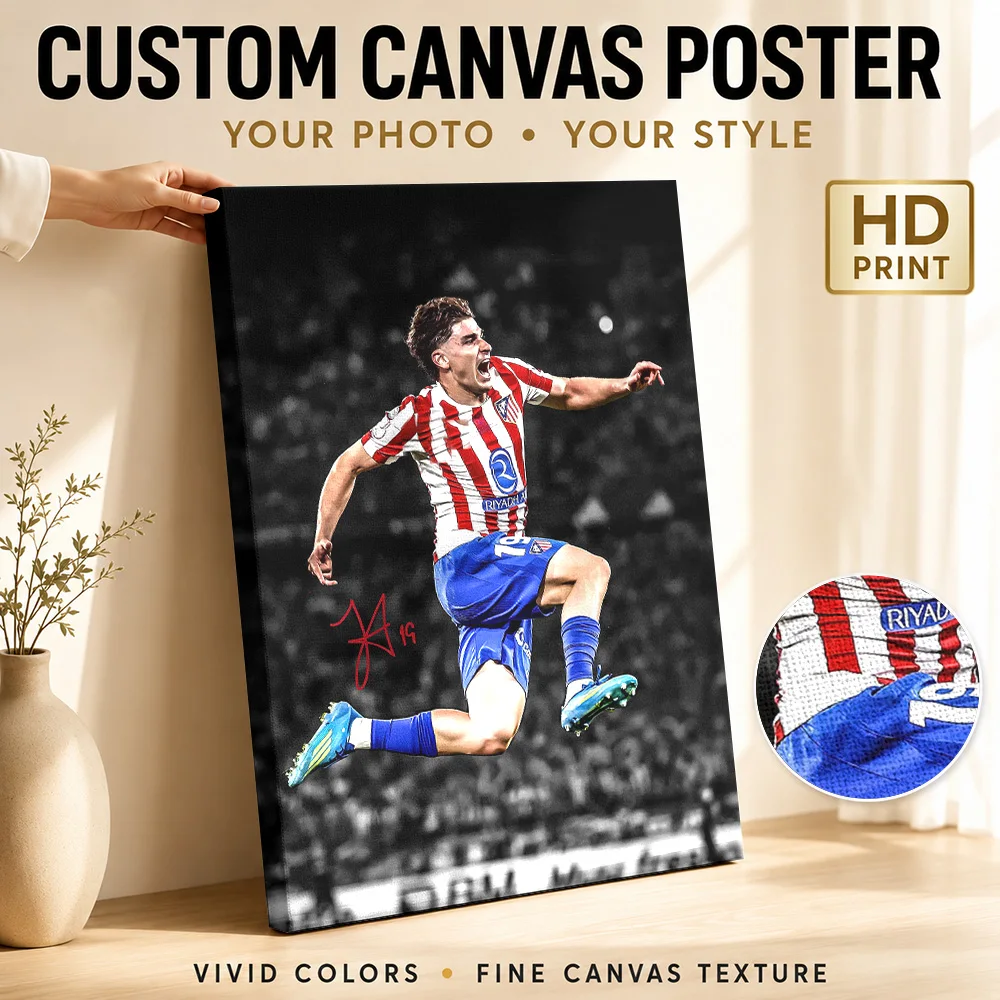 Julian Alvarez Jumping in Celebration Framed Canvas Print Poster Custom Sports Portrait Wall Paintings Decoration for Man Cave
