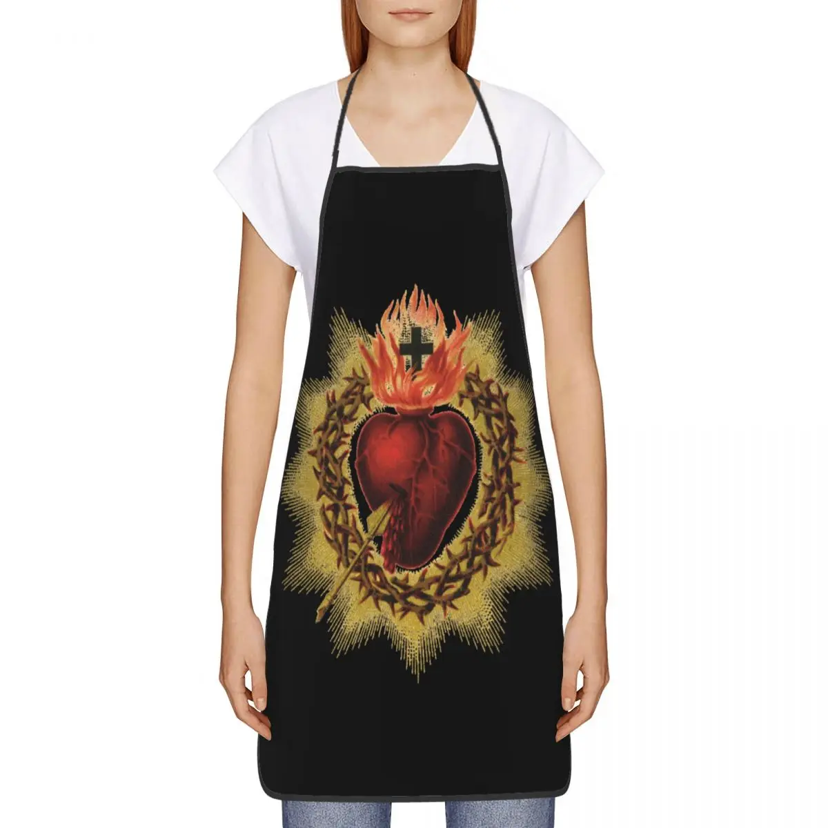 Custom Sacred Heart Of Jesus Bib Apron Women Men Unisex Kitchen Chef Catholic Christian Faith Tablier Cuisine for Cooking Baking