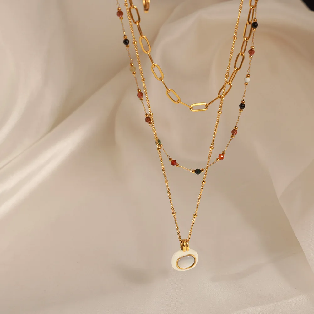 Simple And Personalized Titanium Steel Gold-plated Natural Stone Pendant Necklace Fashionable Layered Jewelry For Women Collar