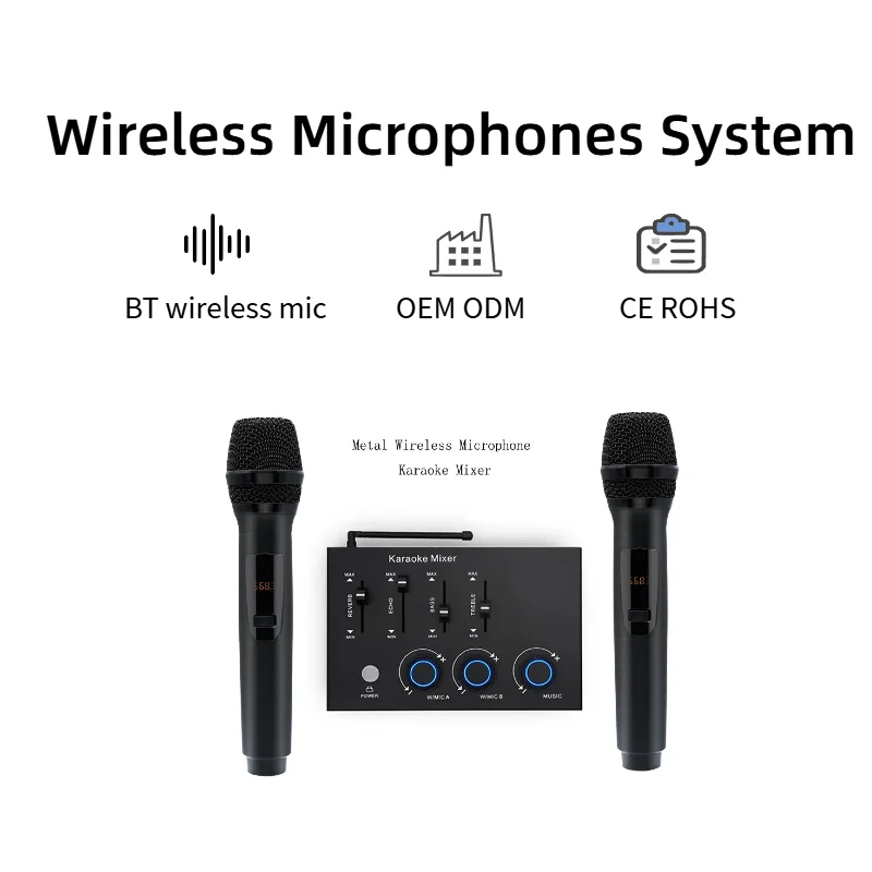 

Professional Wireless Mic Karaoke Mixer System with DSP Sound Effect for Home Party Church Wedding Supports Smart TV Sound Bar