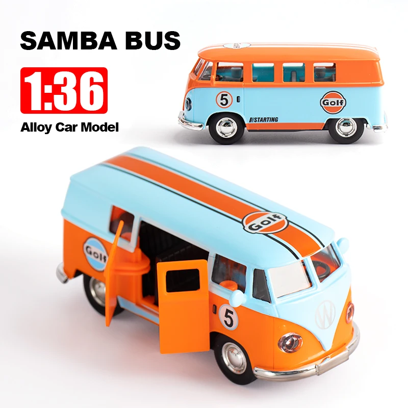 1:36  Bus Transporter Van Gulf Blue Alloy Diecast Model for Volkswagen T1 Samba Toy