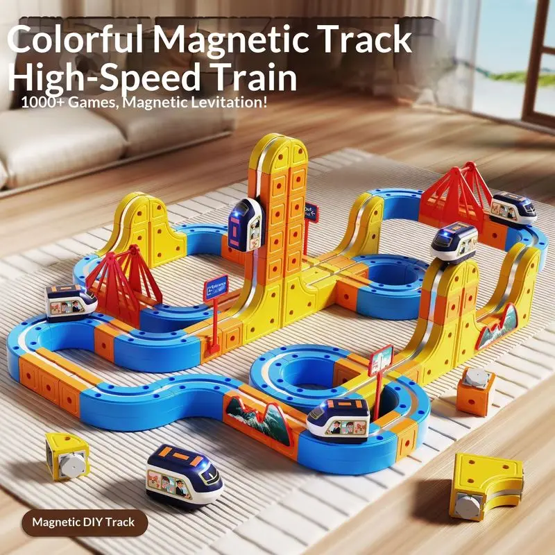 Beliebtes Spielzeug für Kinder, elektrisch, magnetisch, Hochgeschwindigkeits-Schienenzug, magischer hängender Schienenwürfel, männliches und weibliches magnetisches Montagespielzeug
