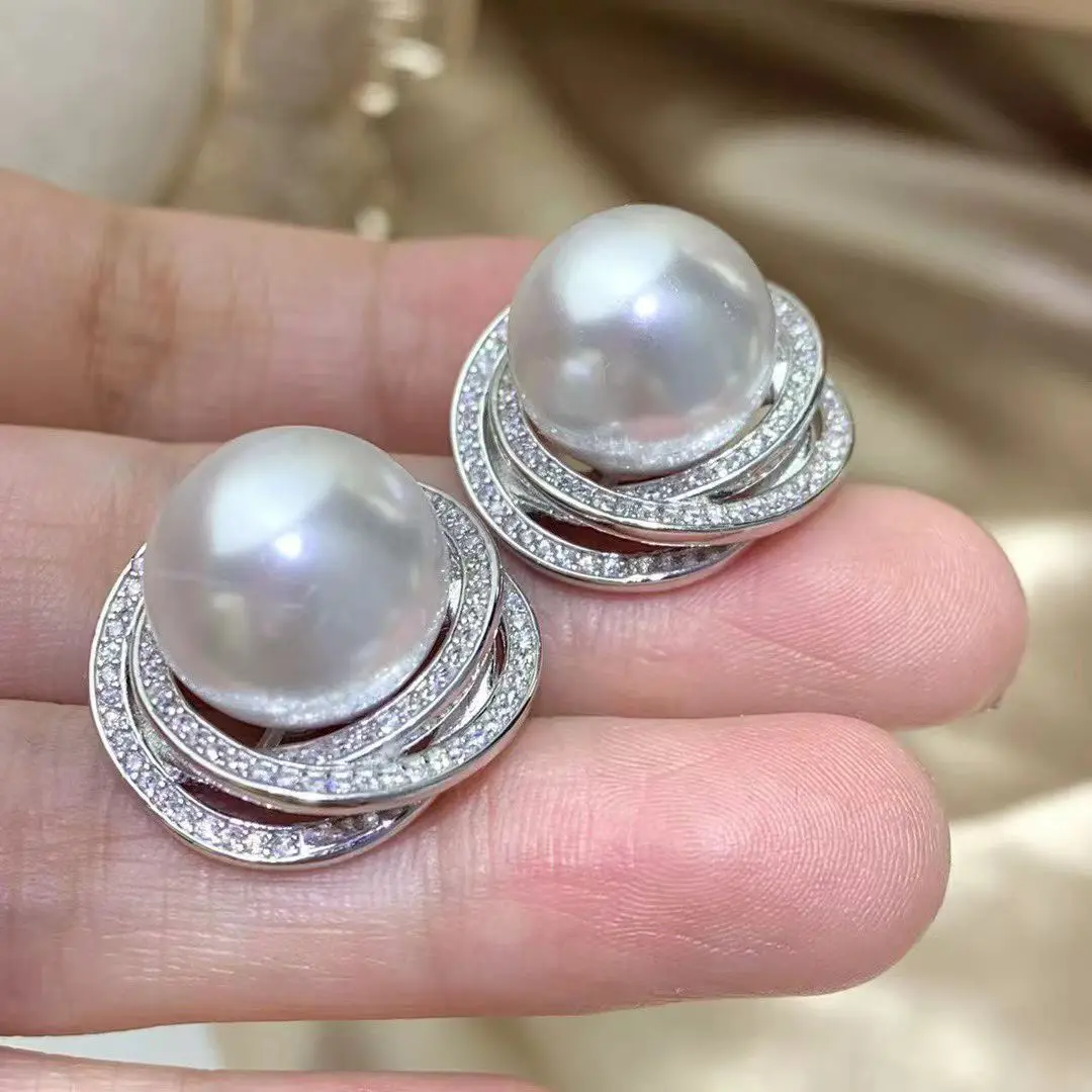 

Wholesale S925 Sterling Silver Earrings Mount Findings Settings Base Mounting Parts Accessory for 11-12mm Pearls 5 pairs/lot