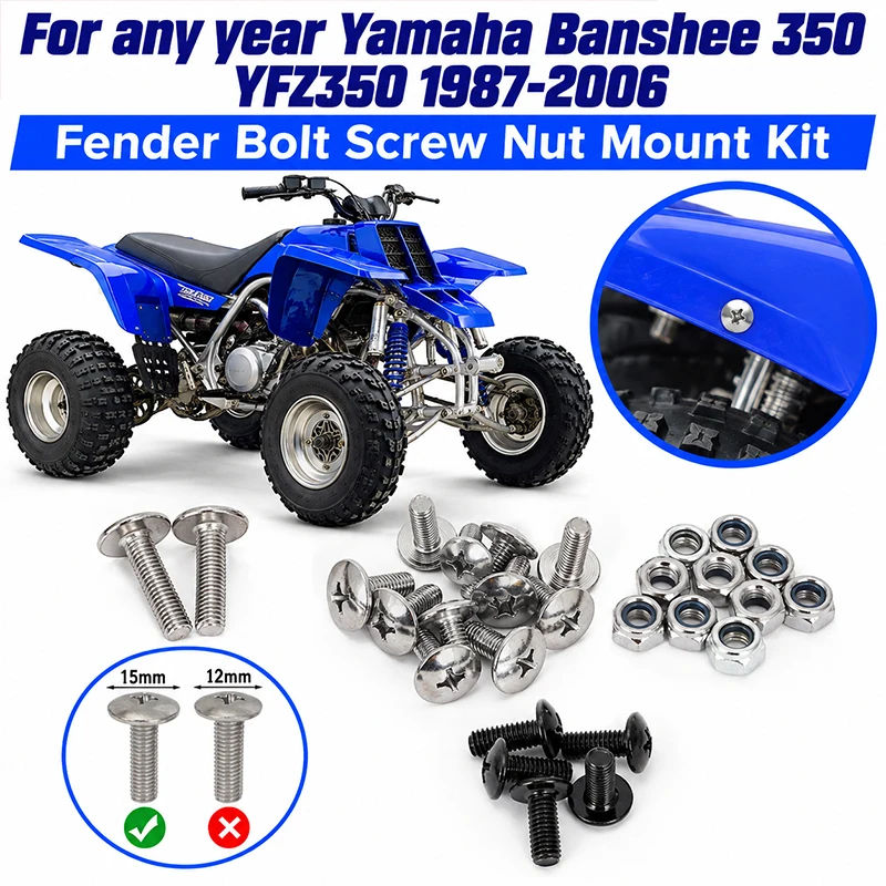 27 PCS Fender Bolt Screw Nut Set 90149-06306 90150-06037 90154-05013 For Any Year Yamaha Banshee 350 YFZ350 1987-2006