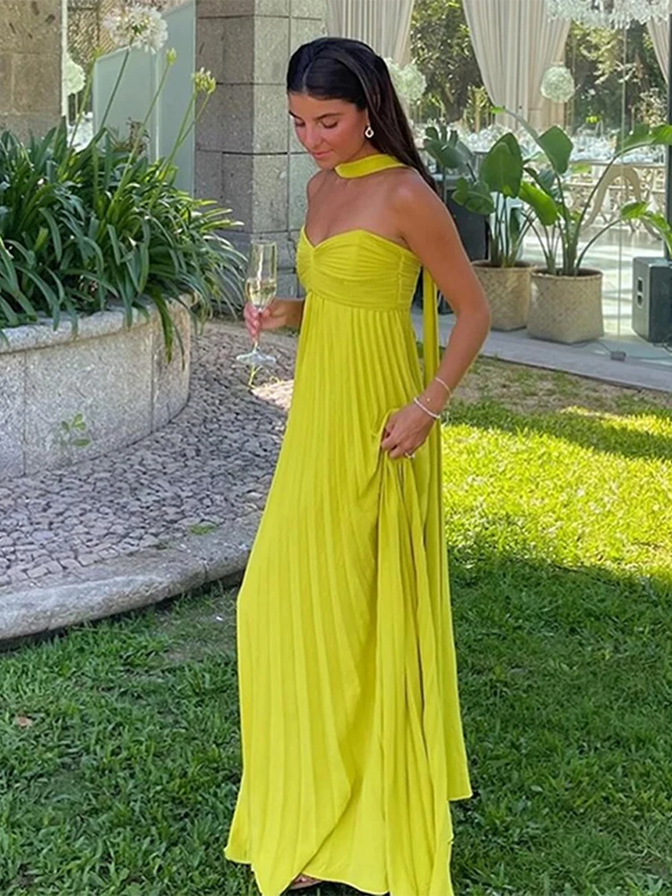 Elegant Strapless Ribbon Pleated Dresses Women Sexy Sleeveless Backless Long Dress 2024 Summer New Lady Evening Party Robes - AliExpress Elegant Strapless Ribbon Pleated Dresses Women Sexy Sleeveless Backless Long Dress 2024 Summer New Lady Evening Party Robes - AliExpress