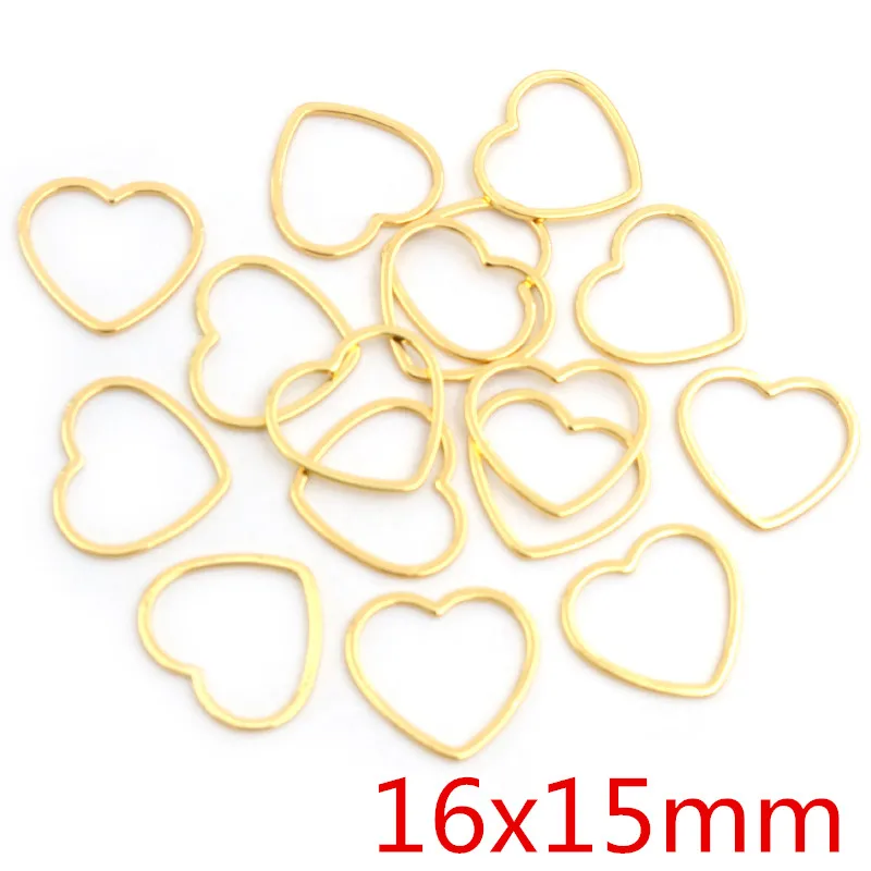 20pcs Heart Charm Gold Stainless Steel Pendant Open Bezels Hollow Pressed Resin Frame Mold Bezel DIY Jewelry Making