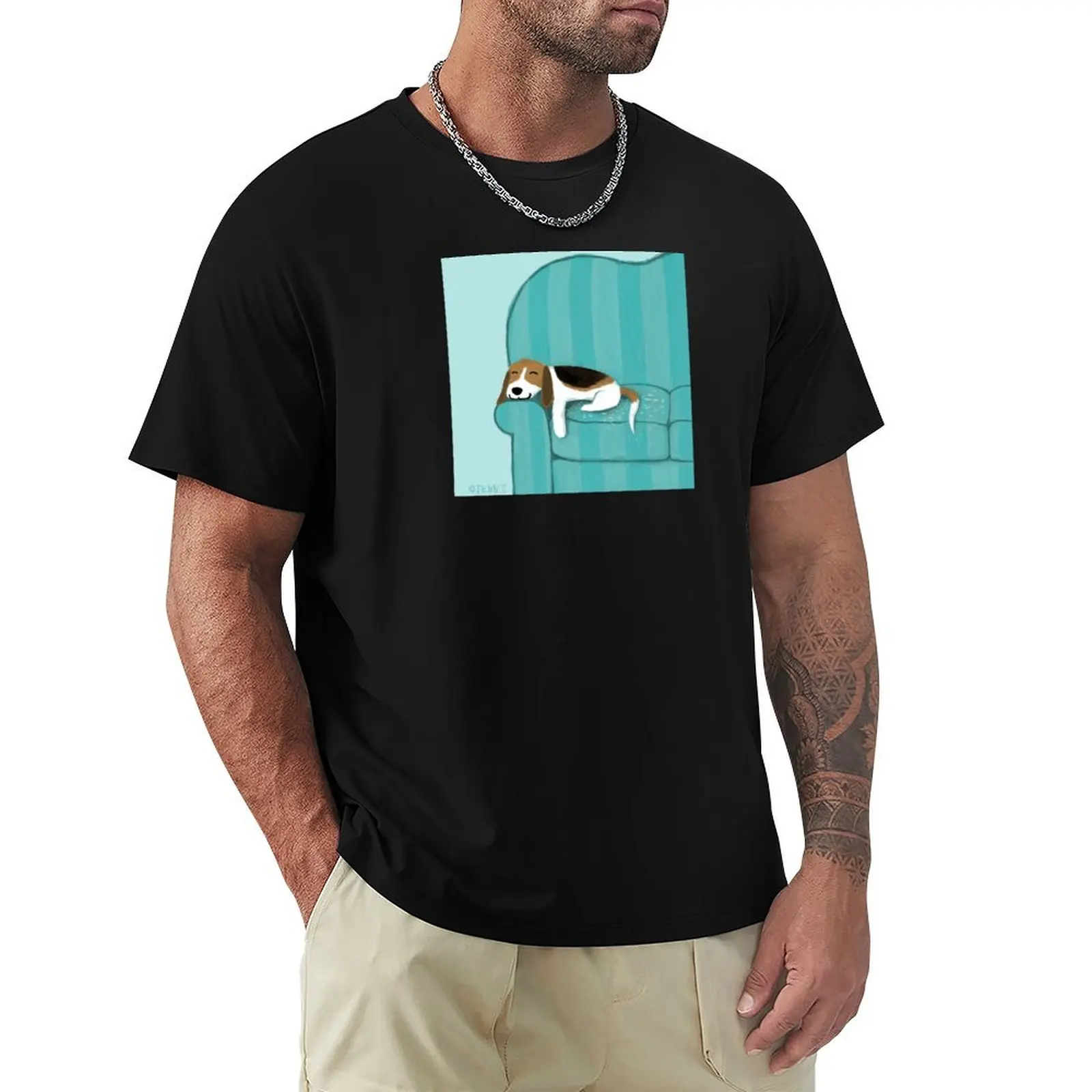 Happy Couch Dog | Cute Beagle T-Shirt Creative Graphic Tee Shirt
