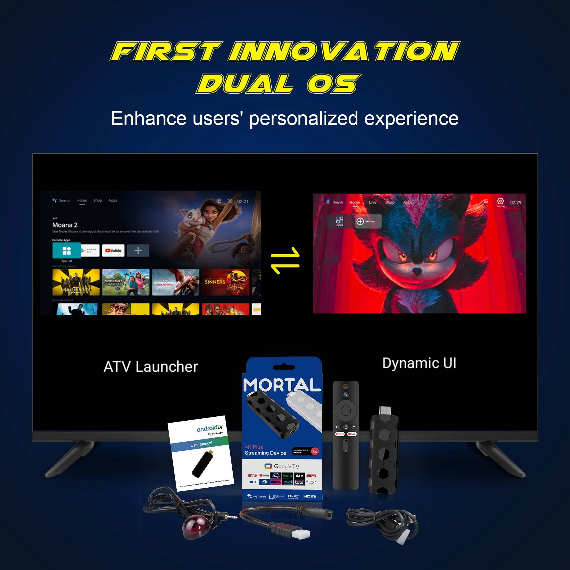 Mortal R3+ TV Stick Android 14 Rockchip RK3518 4K HDR Quad Core WiFi6 Netflix BT5.0 USB3.0 2GB RAM 16GB ROM VOIN