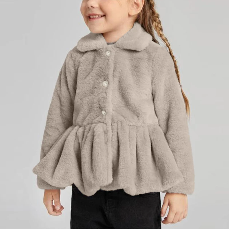 

Пальто из искусственного меха с воротником Питера Пэна для девочек, 1920, винтажная однобортная теплая зимняя куртка во французском стиле с длинными рукавами, детская верхняя одежда