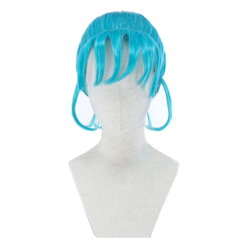 Damen Anime Bulma Cosplay Perücke Hitzebeständiges Synthetikhaar Gedrehter Zopf Blaues Haar Halloween Karneval Party – Detail 3