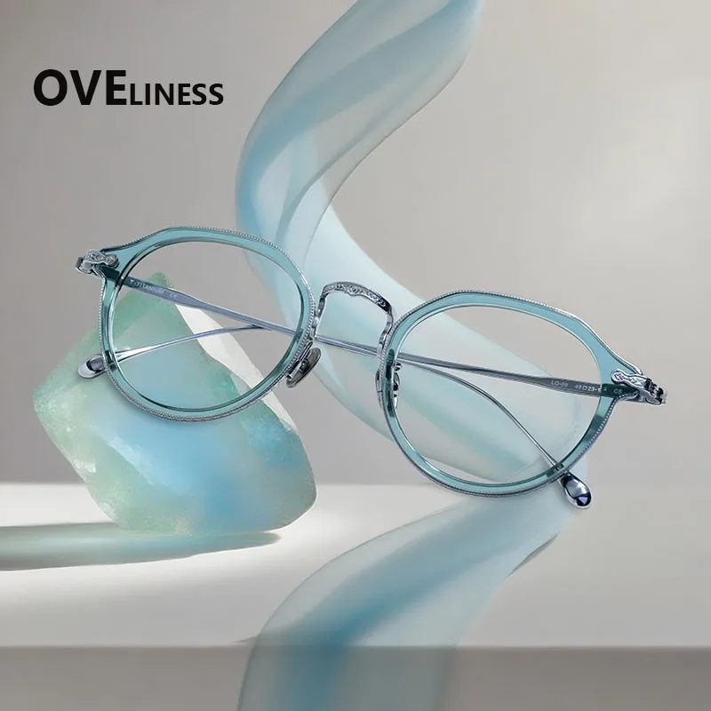 إطار نظارات من التيتانيوم من خلات للنساء، إطارات نظارات دائرية كلاسيكية كلاسيكية للرجال
