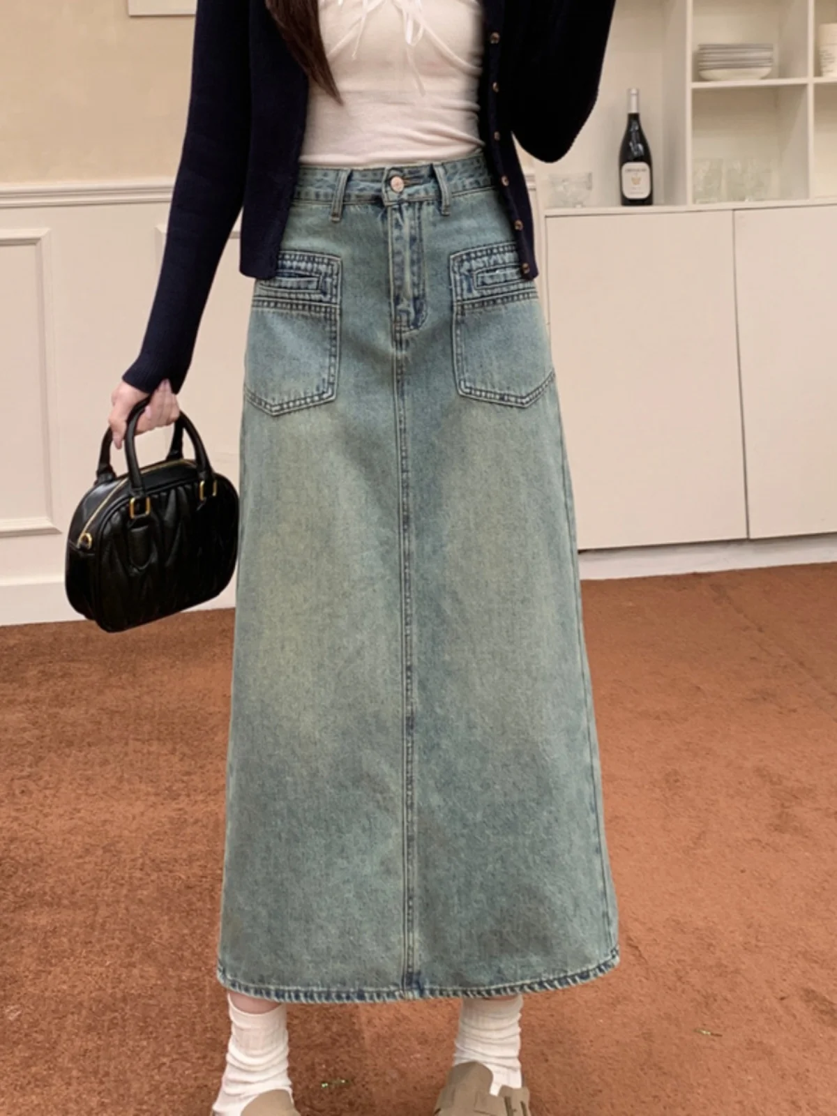 Hoge taille A-lijn rok voor dames Lente Zomer Herfst Denim Split Koreaanse Sle Pendelen ket Design lange rok