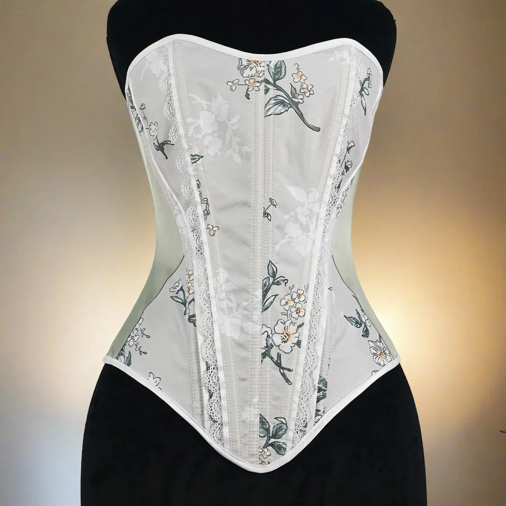 

Women Floral Corset Bustier Top Mesh Overbust Lace Up Boned Vintage Bodice Strapless Crop Tops For Wedding Party Stage Costume